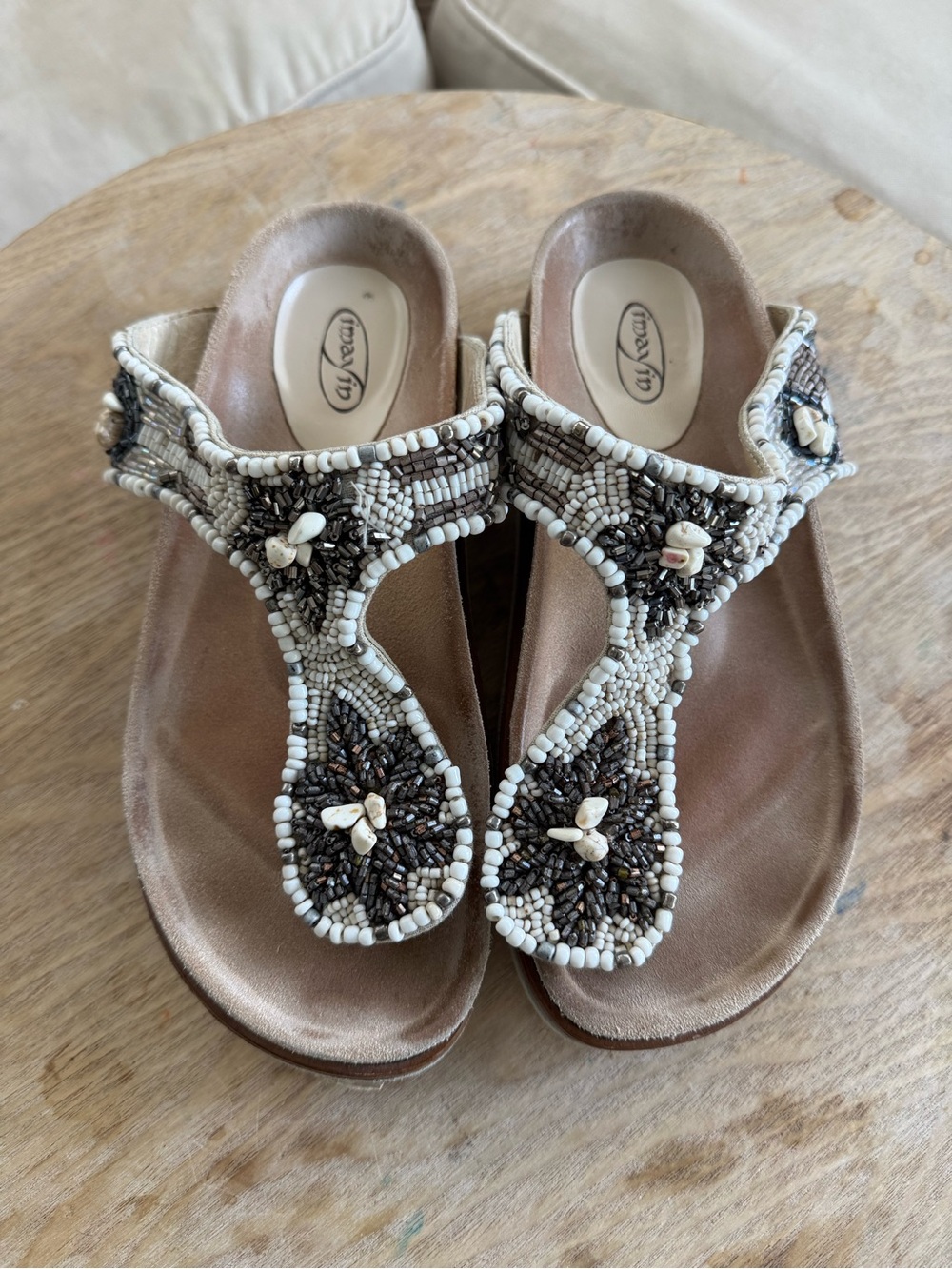 IMAYIN Bijoux Sandal Hand Beaded Embroidered Sandal Size 6/6.5